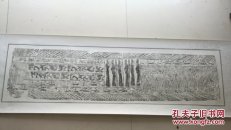 汉代画像砖之杰作拓片，汉代富豪生活图，家中侍卫成群，狩猎野游，潇洒至极，长138+28cm