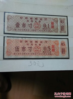 甘肃省民用布票1964年9月至1965年8月前期 1寸 5寸（2枚合售）