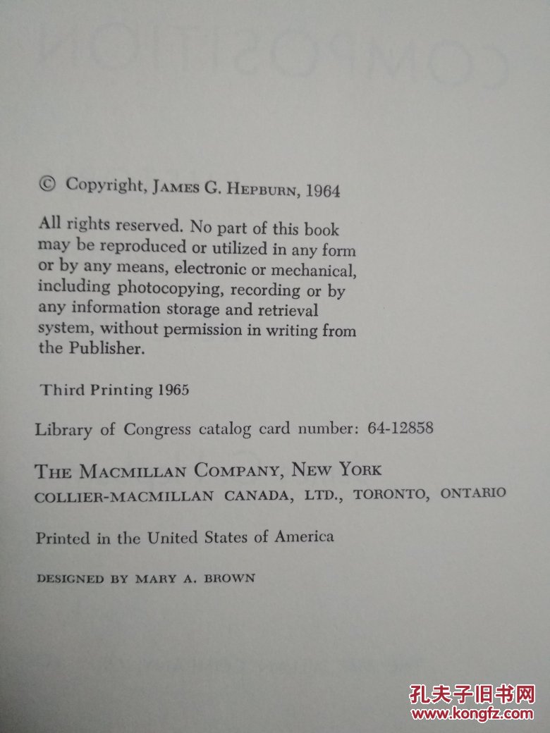 College composition rhetoric grammar research（大学作文修辞语法研究）精装，英文原版。1964年版