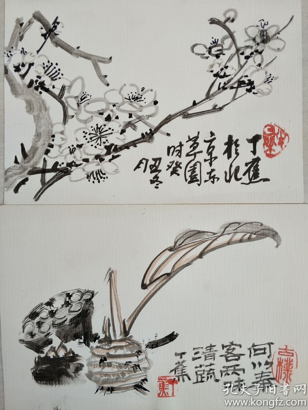 著名画家，丁蕉精品绘画小品1组3幅。