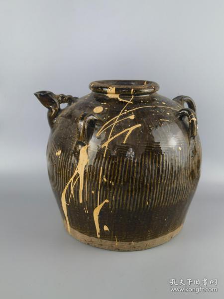 清褐釉炫纹大酒壶