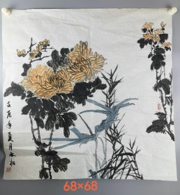 林松作水墨菊花图镜心