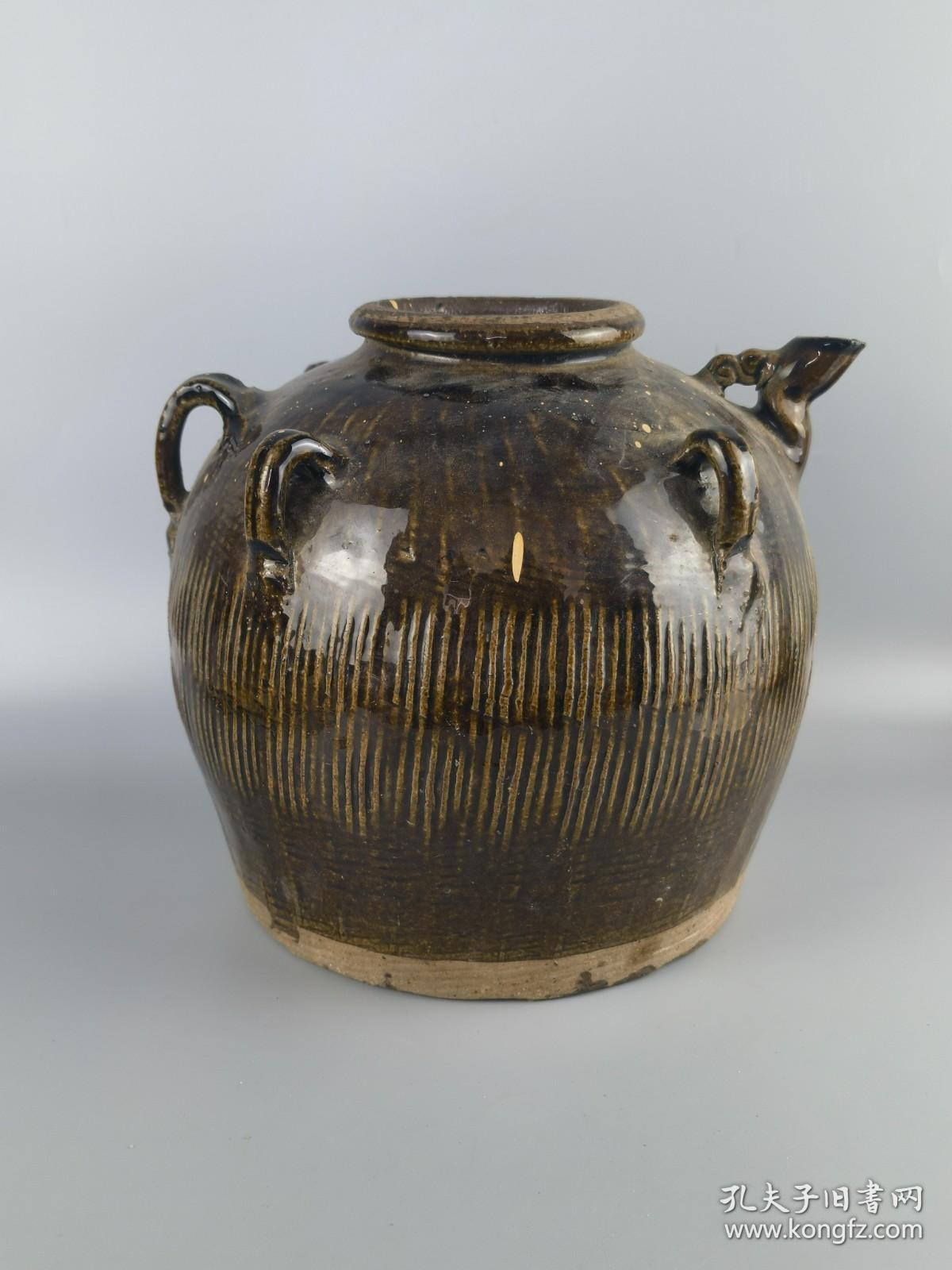 清褐釉炫纹大酒壶