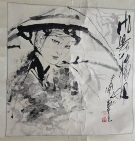 中国美协 著名画家籍忠亮人物画 4尺斗方（画心67*67）