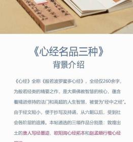 心经名品三种  欧阳询小楷心经拓本 赵孟頫行书心经 敦煌唐人佚名心经（修复版） 中国碑帖名品临摹卡  法帖墨迹本 便携式 高清临摹字卡 毛笔楷书书法字帖  高清原大全文碑帖简体旁注近距离临摹卡  特殊胶装可撕下活页( 正版新书 一版一印)