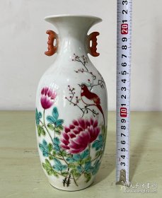 赔钱处理粉彩花鸟老瓷瓶356.