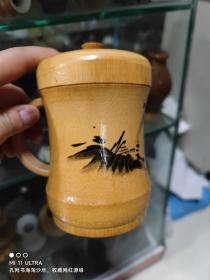 竹制山水茶杯