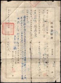 1951年长春市基督教施医院疾病诊断书