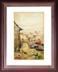 同一来源：五六十年代参展或出版作品---杨洵《新桥头》水彩 33×20.5cm 1957年