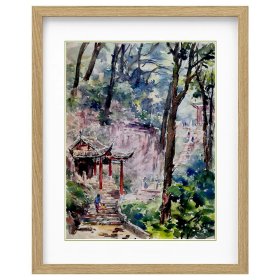 同一来源：秦大虎《贵阳黔灵山-九曲经》之一 水彩 34×25.5cm 1981年---九曲径位于黔灵山公园南大门入口内，是通往弘福寺的山道，山道依山势越悬崖峭壁筑石而成，经九道险峻的“之”字拐到达弘福寺山门，故称“九曲”。