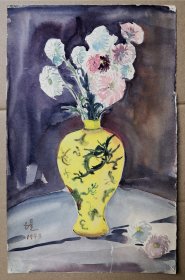 丘堤《瓶花》水彩 29.5×19cm  1943年