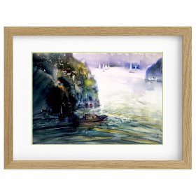 陈少平晚年精品《清江帆影》水彩 53.5×75.5cm ——画面描绘的是湖北宜昌清江画廊景区绝壁环峰、云雾氤氲、帆影点点的绝美景色。