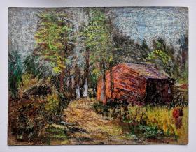 特价：沙耆《林中的红房子》砂纸、蜡笔、色粉笔 21.5×28cm 约1960年代