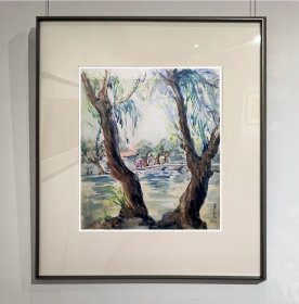 特价：宋步云《早春·北海公园》（遥望团城）水彩 29.5×25cm 1948年----视角为从金鳌玉蝀桥西首北侧（北海西岸）向东遥望团城和“玉栋”牌楼。