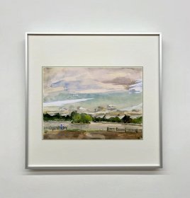 著名画家、美术史论家--胡蛮《什刹海即景》水彩 20×28.5cm 1957年