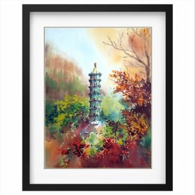 李咏森《香山公园琉璃塔》水彩画 44×58cm 约1950 年代（1960年裙带修复完成之前的琉璃塔）