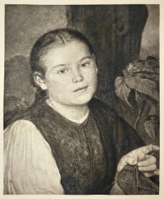 【汉斯·托马】1922年 铜版画 照相凹版《阿加滕的肖像  Agathe Thoma》附资料页，汉斯·托马（Hans Thoma）德国画家