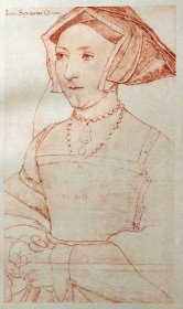 1885年 德家 石版画《亨利八世 王后简·西摩 ,QUEEN JANE SEYMOUR wife of Henry VIII.》原作 德国画家 汉斯·荷尔拜因（HANS HOLBEIN）作品、弗朗茨·汉恩斯坦印制、手工纸、纸张47*34厘米