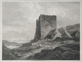 1814年 钢版画 雕刻凹版 中式拓裱《THE TOWER OF GOLDIELAND》-出自 英国艺术家 卢克·克莱内尔（LUKE CLENNELL）作品，英国版画家 约翰-格里格 （John Greig）雕刻印制； 版画印制于印度纸，中式拓裱于皇室纸上(super royal paper)，纸张37x26cm