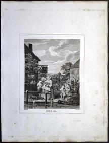 1824年 铜版画 雕刻凹版《一天的时光_傍晚,EVENING》 英国画家 威廉·荷加斯（William Hogarth）作品