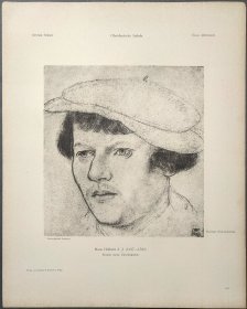 【汉斯·荷尔拜因】1896年 珂罗版 版画《PORTRAIT D'UN INCONNU》 纸张36.5×29厘米