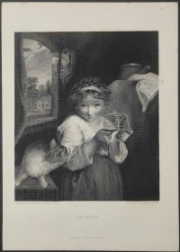 1880年 钢版画 雕刻凹版《猫和老鼠 THE MOUSE》英国画家 乔舒亚·雷诺兹 的作品