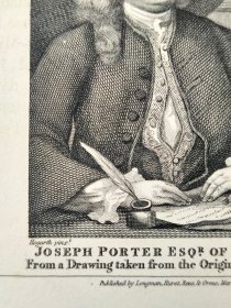1824年 铜版画 雕刻凹版《JOSEPH PORTER ESQR OF MOR TLAKE》 -出自 英国艺术家 威廉·荷加斯(William Hogarth)作品，雕刻：托马斯·库克