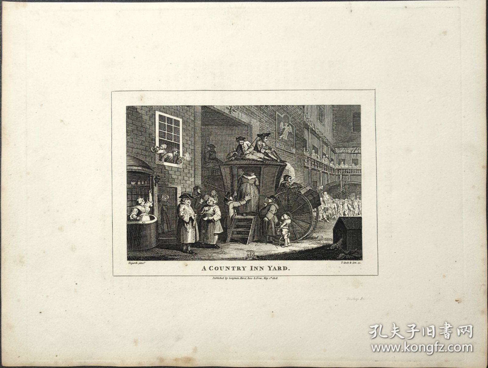 1824年 铜版画 雕刻凹版《A COUNTRY INN YARD》 -出自 英国艺术家 威廉·荷加斯(William Hogarth)作品，雕刻：托马斯·库克