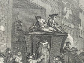 1824年 铜版画 雕刻凹版《A COUNTRY INN YARD》 -出自 英国艺术家 威廉·荷加斯(William Hogarth)作品，雕刻：托马斯·库克