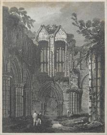 1814年 钢版画 雕刻凹版  中式拓裱《INTERIOR OF HOLYROOD  CHAPEL 》- 出自 英国艺术家 卢克·克莱内尔（LUKE CLENNELL）作品，英国版画家 约翰-格里格 （John Greig）雕刻印制； 版画印制于印度纸，中式拓裱于皇室纸上(super royal paper)，纸张37x26cm