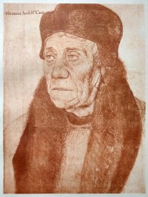 1885年 德家 石版画《WILLIAM WARHAM ARCHISHOP OF CANTERBURY》原作 德国画家 汉斯·荷尔拜因（HANS HOLBEIN）作品、弗朗茨·汉恩斯坦印制、手工纸、纸张47*34厘米