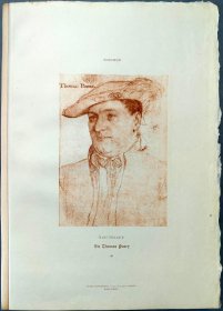 1885年  石版画《SIR THOMAS PARRY》源自 德国画家 汉斯·荷尔拜因（HANS HOLBEIN）作品、弗朗茨·汉恩斯坦印制、德国吉满纸业手工纸印制、纸张47*34厘米