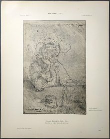 【塔德奥·祖卡罗】1896年 珂罗版 版画《HALBFIGUR EINES JUNGEN MANNES》 纸张36.5×29厘米