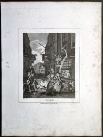 1824年 铜版画 雕刻凹版《一天的时光_夜晚,NIGHT》 英国画家 威廉·荷加斯（William Hogarth）作品