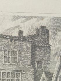 1814年 钢版画 雕刻凹版 中式拓裱《纽卡斯尔城堡入口 ENTRANCE TO THE CASTLE GARTH NEWCASTLE》-出自 英国艺术家 卢克·克莱内尔（LUKE CLENNELL）作品，英国版画家 约翰-格里格 （John Greig）雕刻印制； 版画印制于印度纸，中式拓裱于皇室纸上(super royal paper)，纸张37x26cm