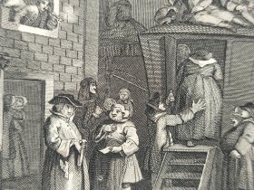 1824年 铜版画 雕刻凹版《A COUNTRY INN YARD》 -出自 英国艺术家 威廉·荷加斯(William Hogarth)作品，雕刻：托马斯·库克