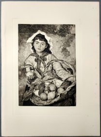 【汉斯·托马】1922年 铜版画 照相凹版《卖柠檬的孩子 Sorrentiner madchen》附资料页