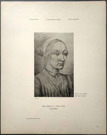 【汉斯·荷尔拜因】1896年 珂罗版 版画《PORTRAIT OF A WOMAN》 纸张36.5×29厘米