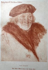 1885年 德家 石版画《托马斯·莫尔的父亲 约翰·莫尔 ，SIR JOHN MORE father of Sir Thomas More》原作 德国画家 汉斯·荷尔拜因（HANS HOLBEIN）作品、弗朗茨·汉恩斯坦印制、手工纸、纸张47*34厘米