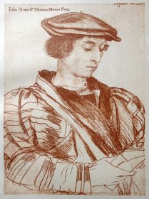 1885年 德家 石版画《托马斯·莫尔的儿子 约翰·莫尔 ，SIR JOHN MORE father of Sir Thomas More》原作 德国画家 汉斯·荷尔拜因（HANS HOLBEIN）作品、弗朗茨·汉恩斯坦印制、手工纸、纸张47*34厘米