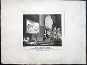1824年 铜版画 雕刻凹版《画家的房间 THE PAINTER'S ROOM》- 英国画家 威廉·荷加斯（William Hogarth）作品