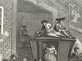 1824年 铜版画 雕刻凹版《A COUNTRY INN YARD》 -出自 英国艺术家 威廉·荷加斯(William Hogarth)作品，雕刻：托马斯·库克