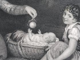 1867年  钢版画 雕刻凹版《意大利家庭，AN ITALIAN FAMILY》- 源自 英国画家  查理斯·洛克·伊斯特莱克爵士（Sir Charles Lock Eastlake）作品