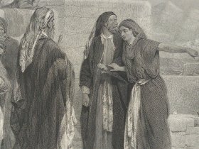 1872年 钢版画 雕刻凹版《撒玛利亚妇人，THE WOMAN OF SAMARIA》-源自 英国画家 亨利·蒂迪（Henry Tidey) 作品