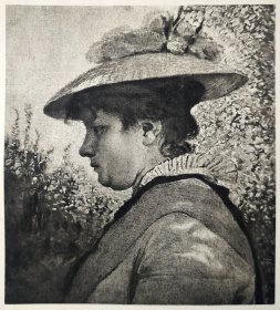 【汉斯·托马】1922年 铜版画 照相凹版《画家妻子的画像 Cella Berteneder》 附资料页，汉斯·托马（Hans Thoma）德国画家