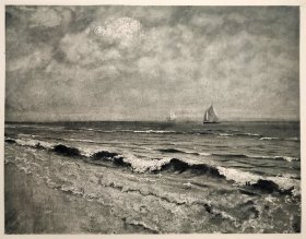 【汉斯·托马】1922年 铜版画 照相凹版《新布莱顿海滩 Strand bei New Brighton》附资料页