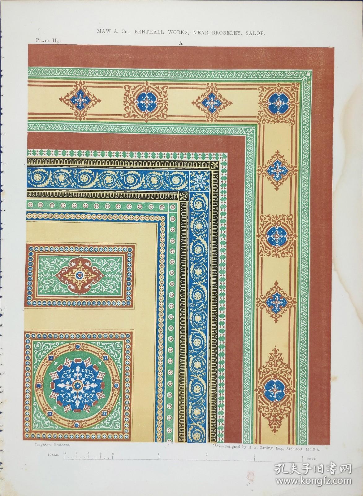 1855年 彩色石版画《版2-釉上彩瓷砖装饰图样》-1855年《艺术日志》收录作品