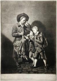 【限量300】1922年美柔汀铜版画 照相凹版《拿着野兔的男人 Der Mann mit dem Hasen》-弗朗茨·汉恩斯坦 纸张49x35厘米