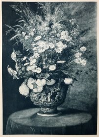 【汉斯·托马】1922年 铜版画 照相凹版《玛格丽特菊 Margueriten》附资料页，汉斯·托马（Hans Thoma）德国画家
