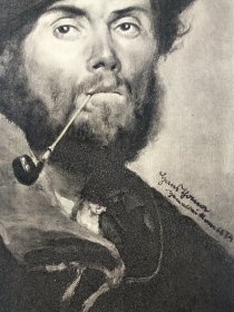 【汉斯·托马】1922年 铜版画 照相凹版《Romifcher Bauer》附资料页，汉斯·托马（Hans Thoma）德国画家